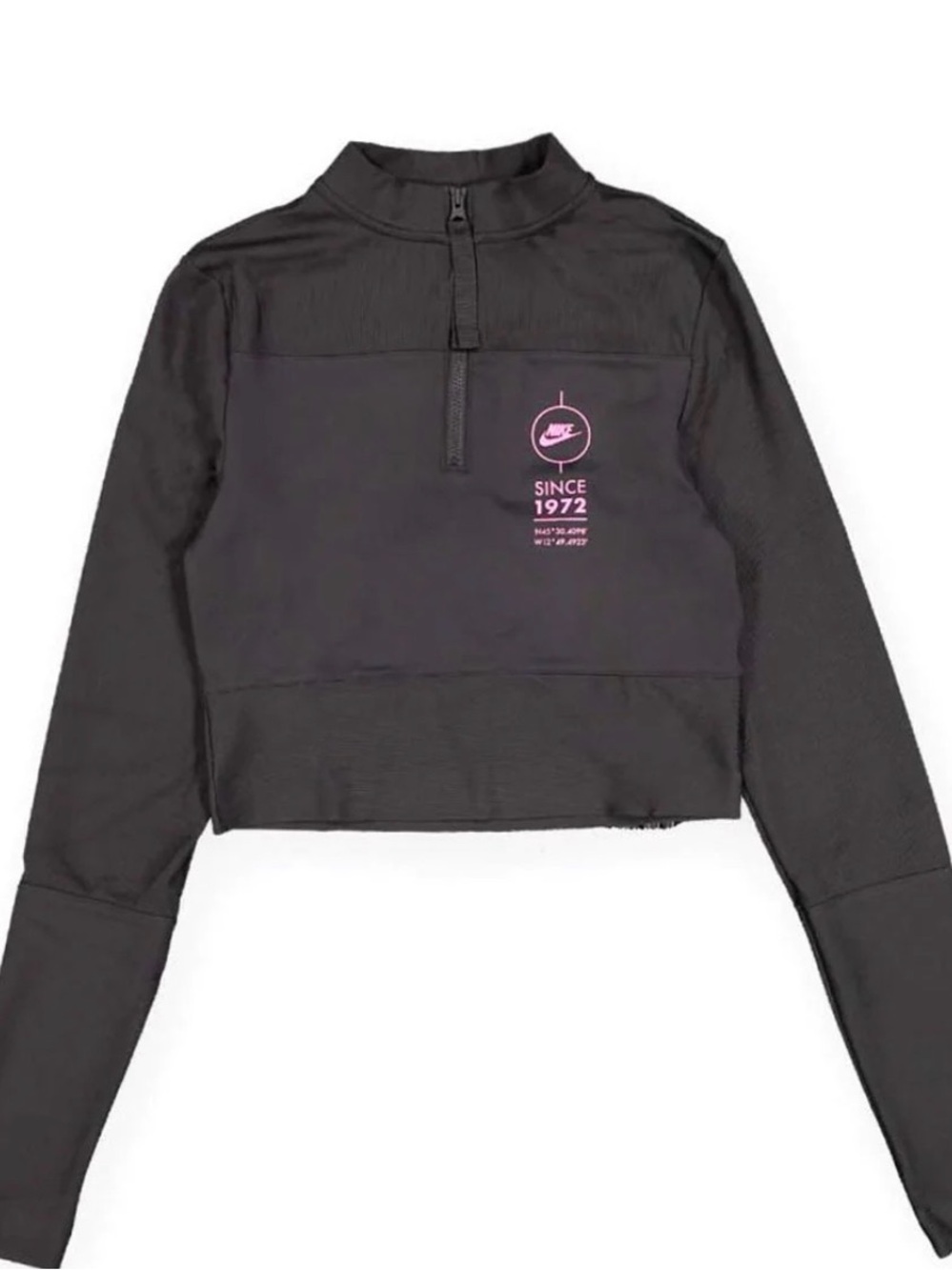 Nike Black Cropped Quarter-Zip Sweater with Pink Logo